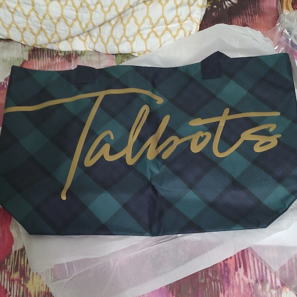 Talbots Plaid Tote with Gold Script - Picture 2 of 3
